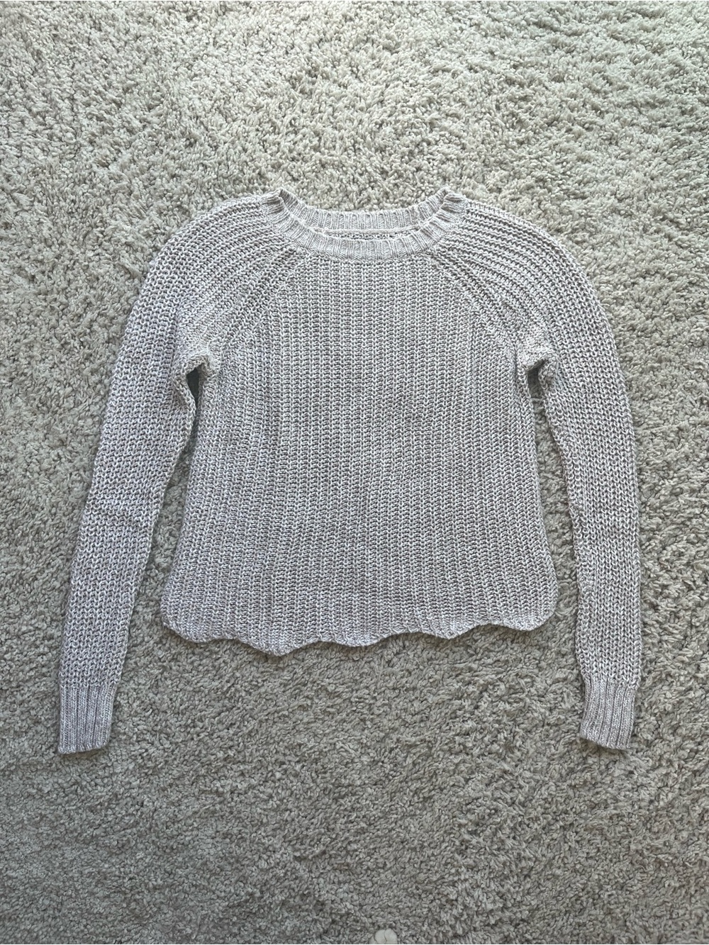 American Eagle Oatmeal Scallop-Hem Sweater